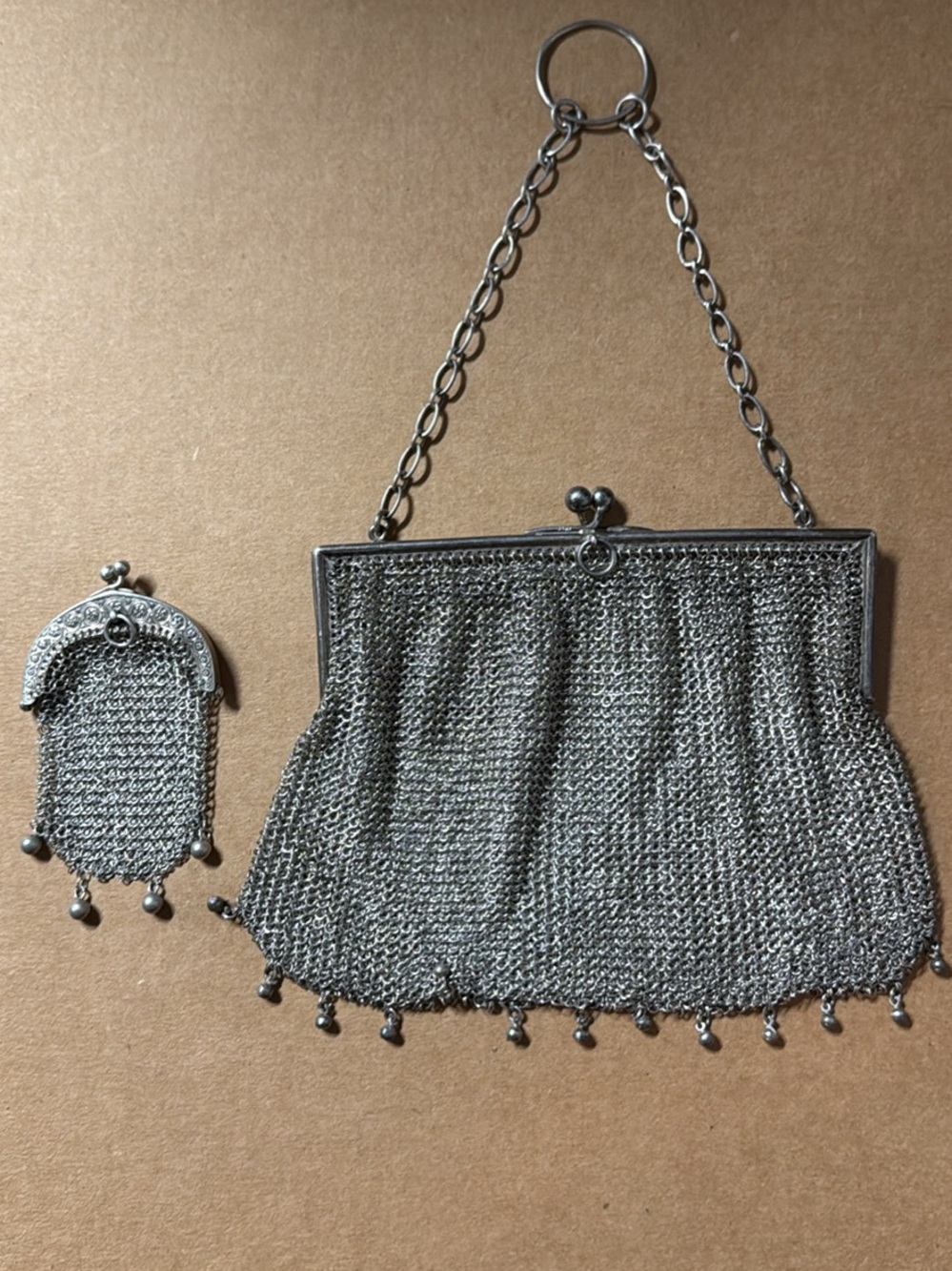 Antique Silver 800 Chainmail/ Mesh Evening Bag/ Purse Signed JV